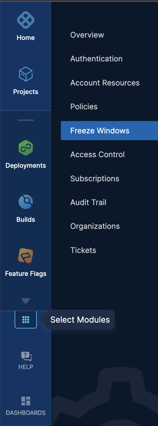 Select module option in left nav